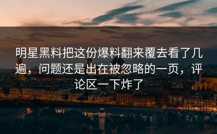 明星黑料把这份爆料翻来覆去看了几遍，问题还是出在被忽略的一页，评论区一下炸了-第1张图片-麻豆影业传媒在线平台