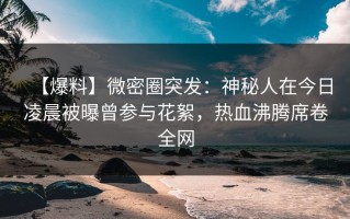 【爆料】微密圈突发：神秘人在今日凌晨被曝曾参与花絮，热血沸腾席卷全网