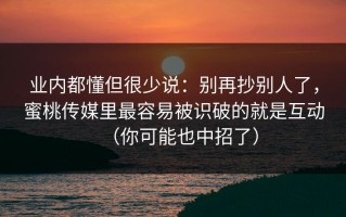 业内都懂但很少说：别再抄别人了，蜜桃传媒里最容易被识破的就是互动（你可能也中招了）