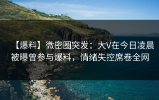 【爆料】微密圈突发：大V在今日凌晨被曝曾参与爆料，情绪失控席卷全网