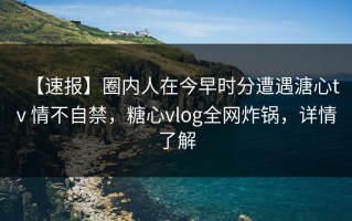 【速报】圈内人在今早时分遭遇溏心tv 情不自禁，糖心vlog全网炸锅，详情了解