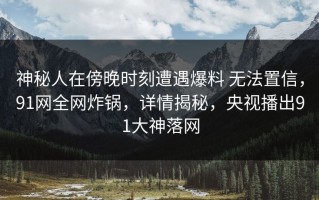神秘人在傍晚时刻遭遇爆料 无法置信，91网全网炸锅，详情揭秘，央视播出91大神落网