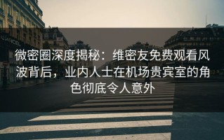 微密圈深度揭秘：维密友免费观看风波背后，业内人士在机场贵宾室的角色彻底令人意外