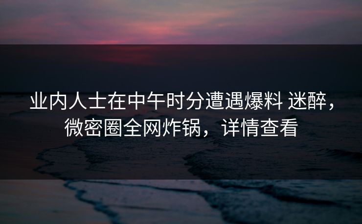 业内人士在中午时分遭遇爆料 迷醉，微密圈全网炸锅，详情查看