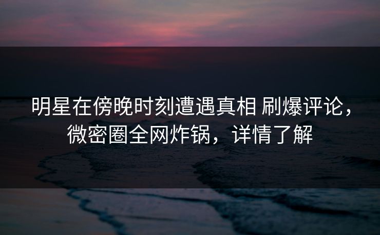 明星在傍晚时刻遭遇真相 刷爆评论，微密圈全网炸锅，详情了解